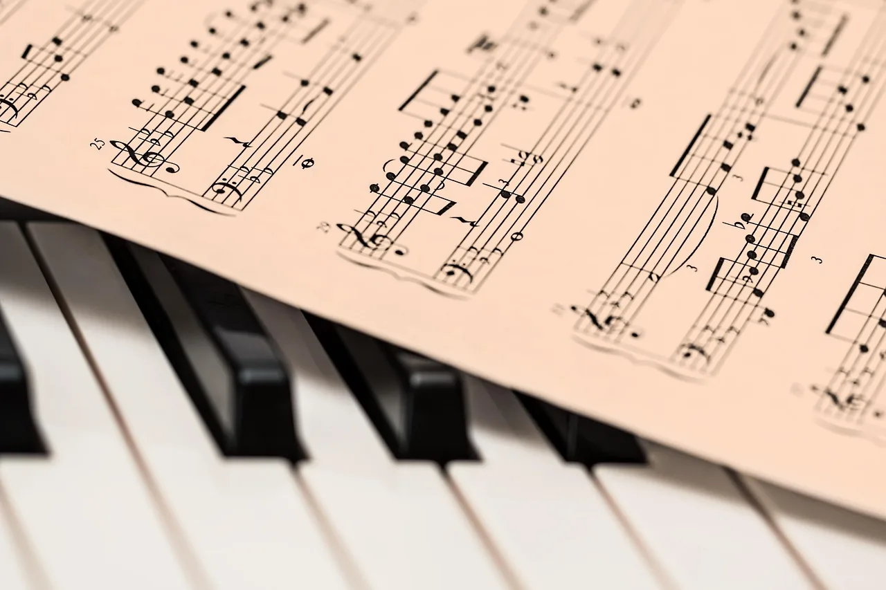 Partition musicale posée sur un piano Partition musicale posée sur un piano