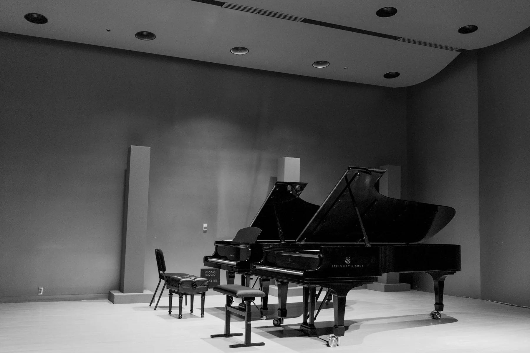 Two grand pianos in a studio