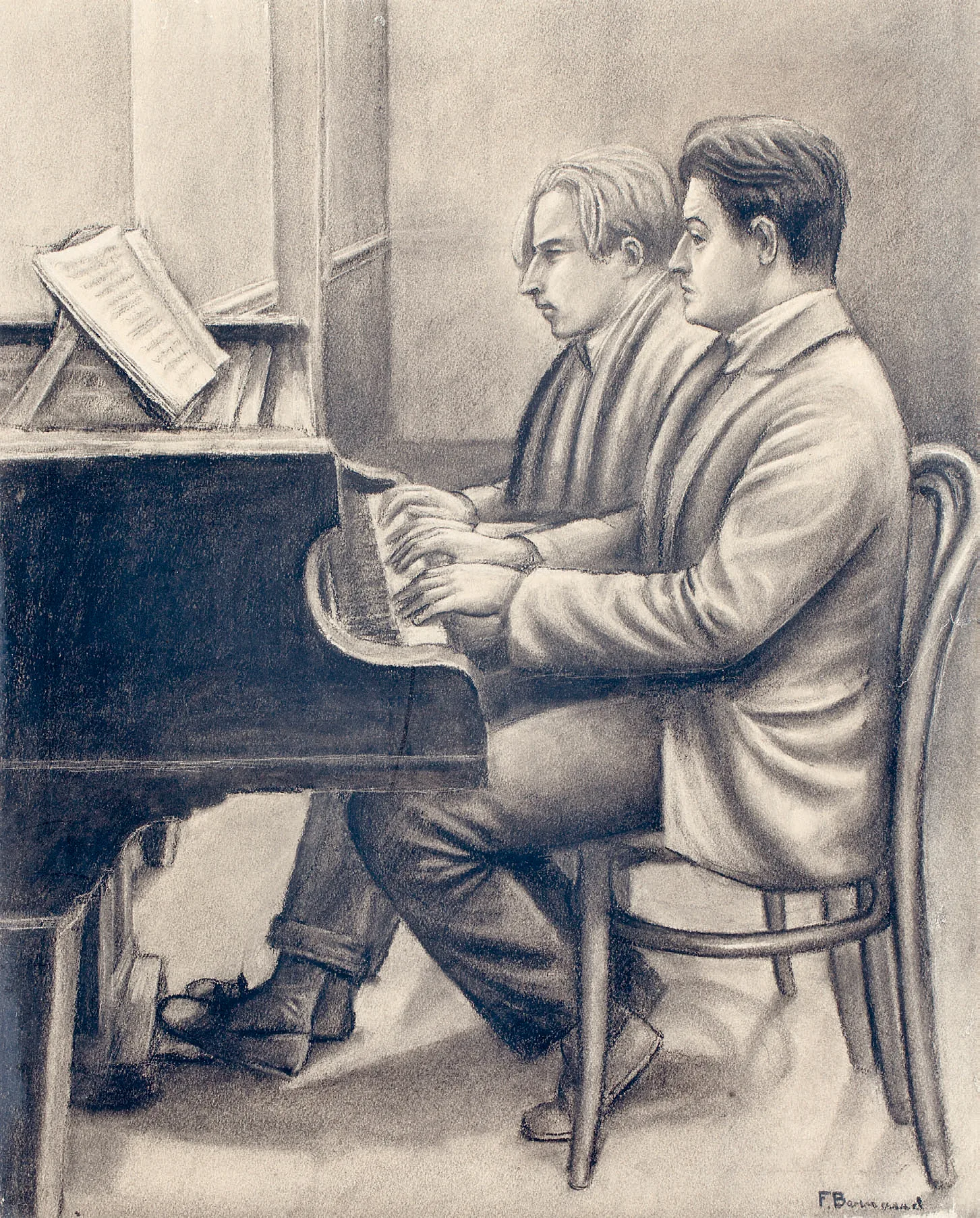 Two pianists learning to play together Two pianists learning to play together