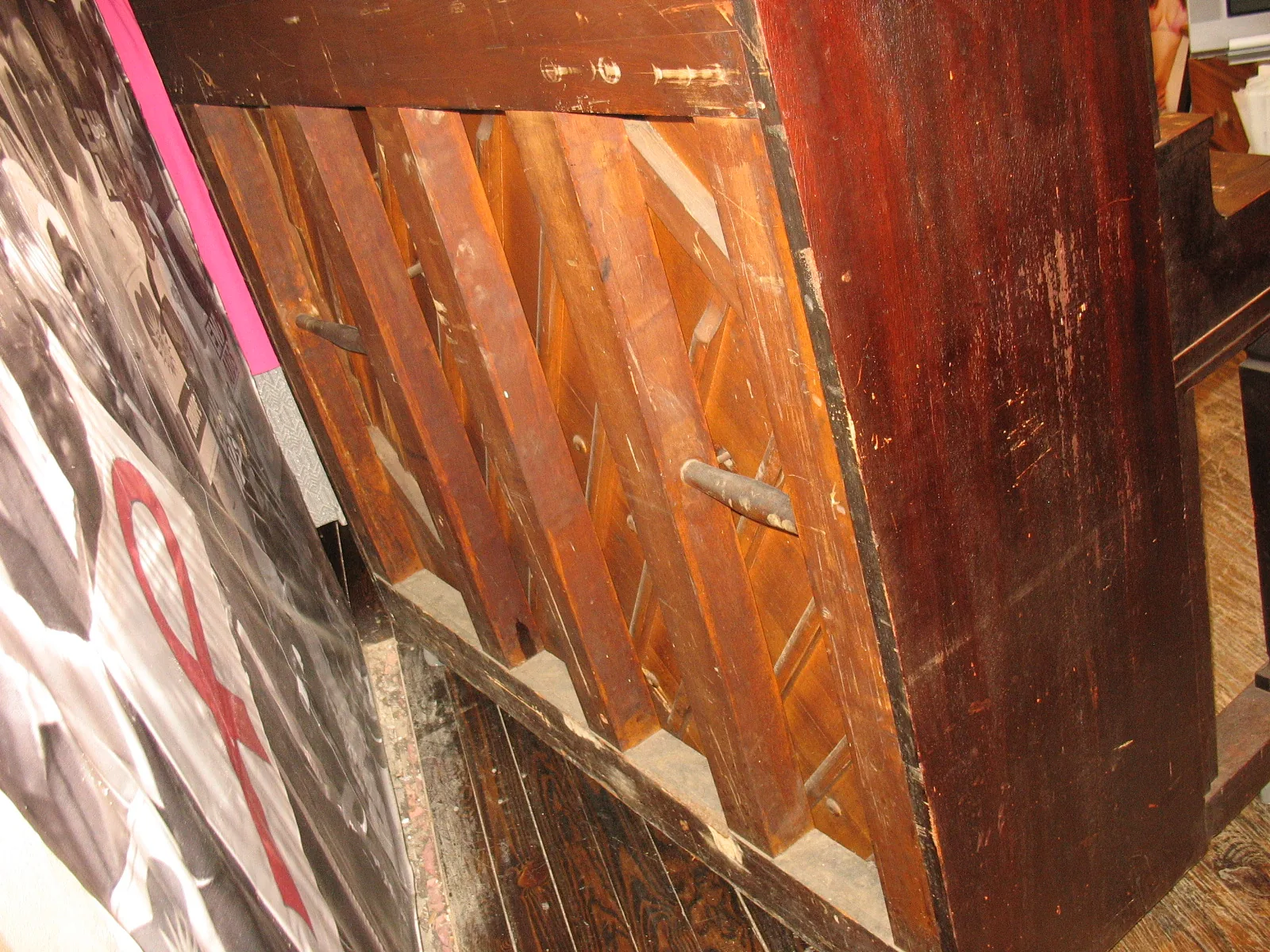 Interior structure of a wooden piano Interior structure of a wooden piano