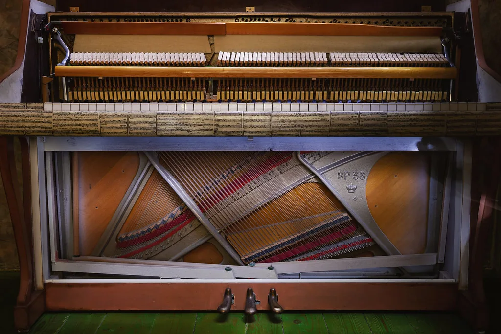 Mécanisme intérieur d’un piano droit