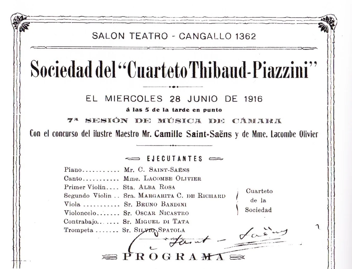 Programme ancien de concert avec piano