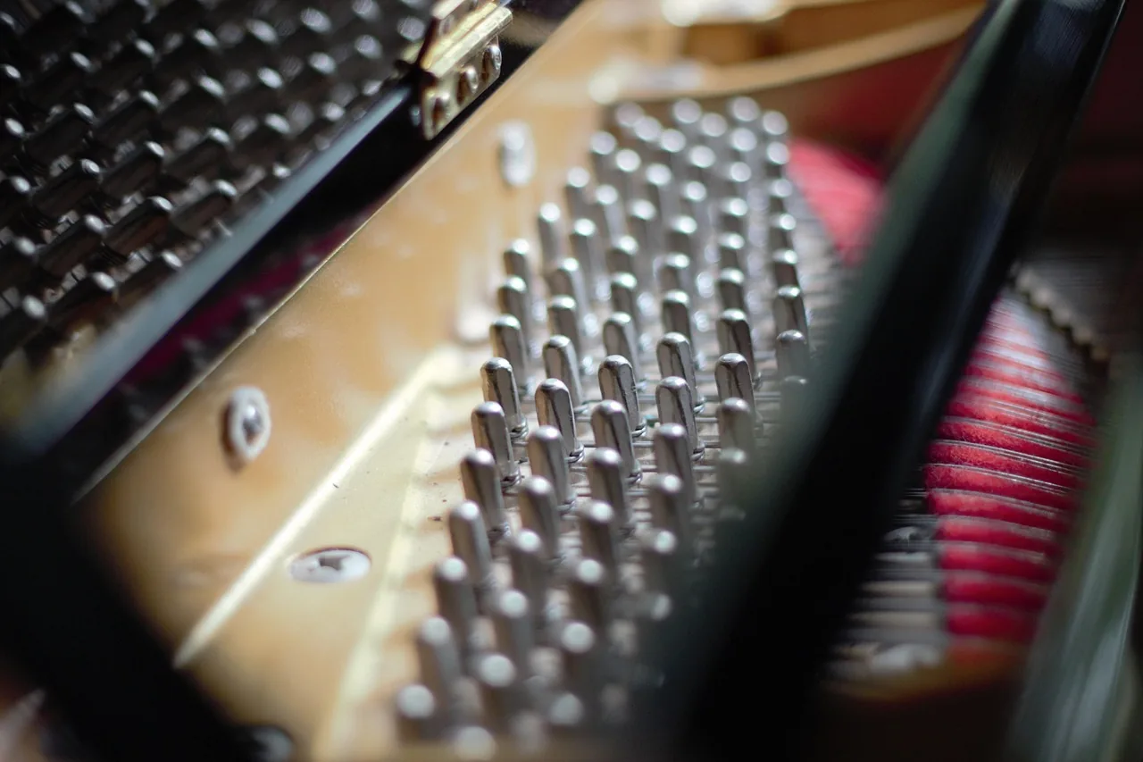 Internal piano action and strings Internal piano action and strings
