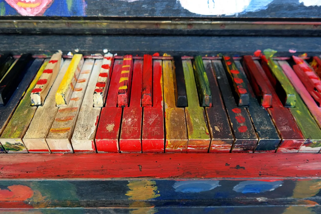 Multicolored painted piano keyboard Multicolored painted piano keyboard