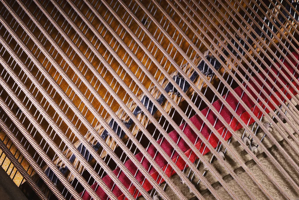 Piano strings and internal mechanism