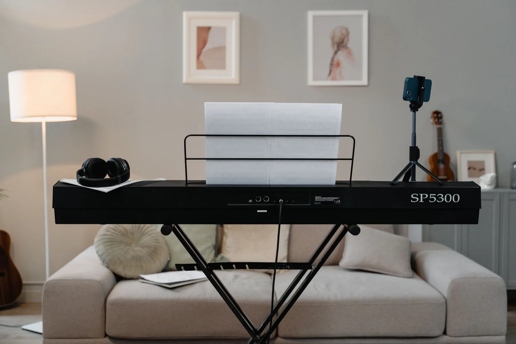 Digital piano installed on a stand