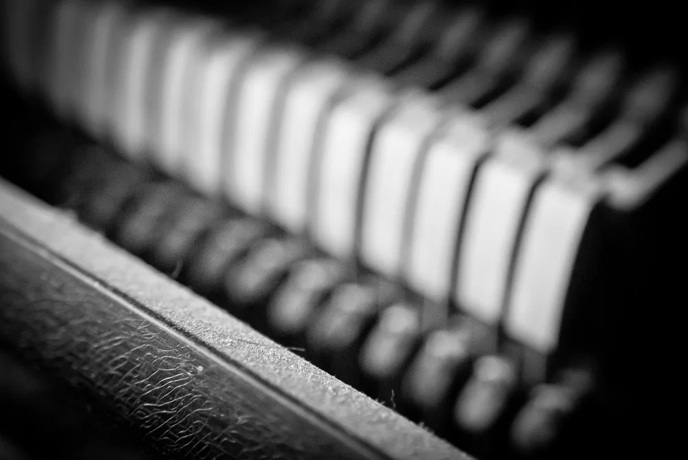 Piano hammers in black and white