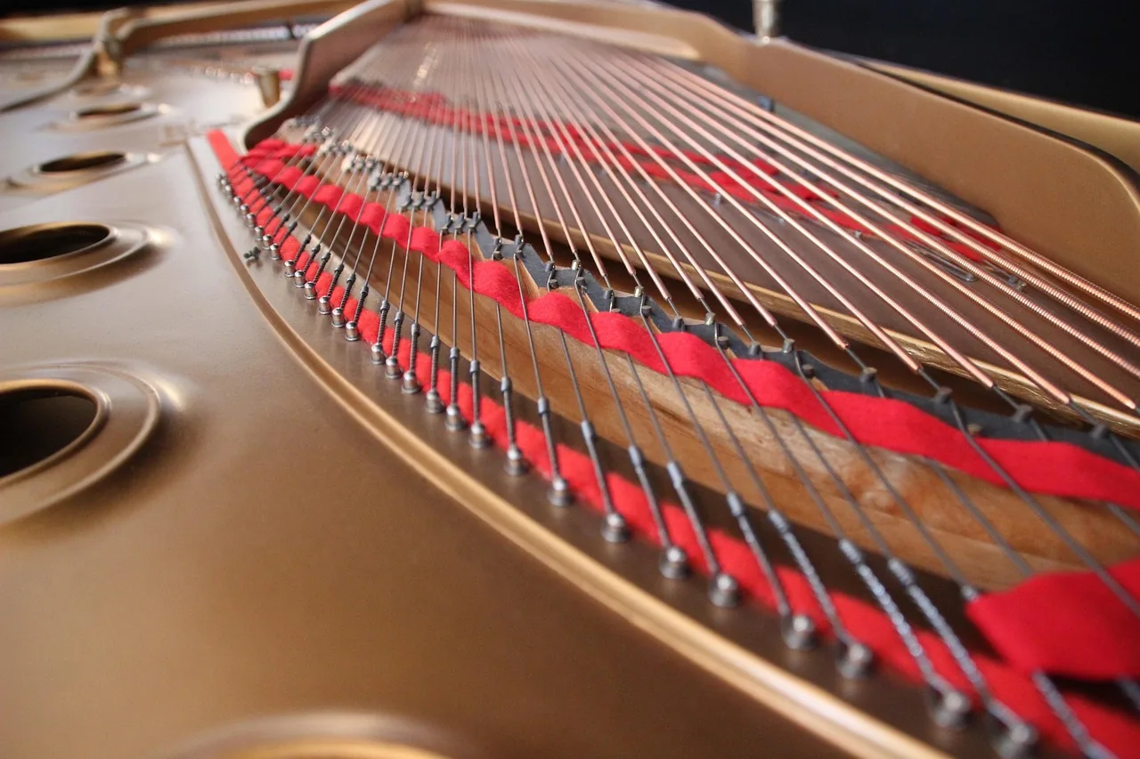 Interior strings of an acoustic piano Interior strings of an acoustic piano