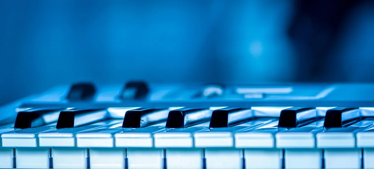 Close-up of a digital piano keyboard