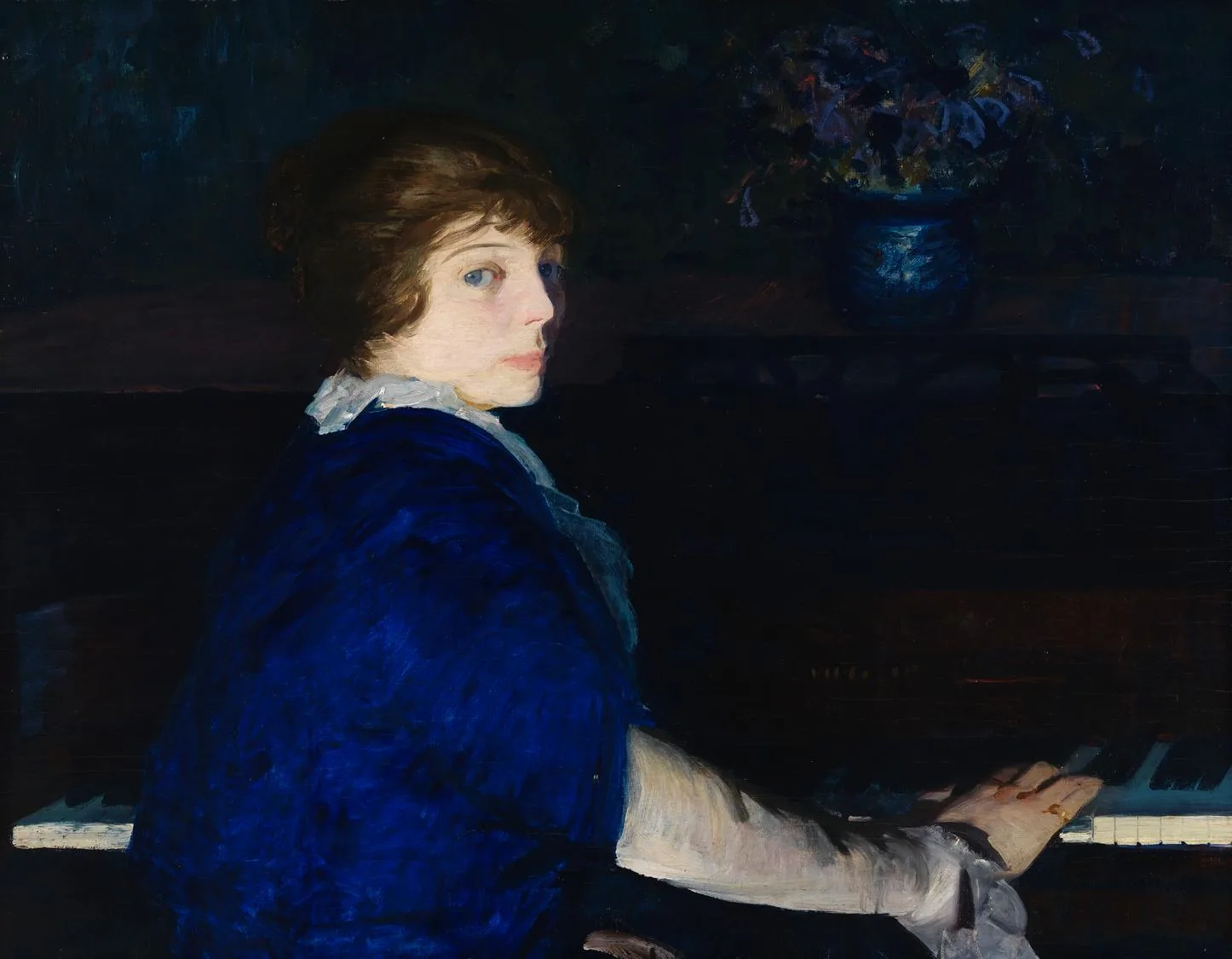 Painted portrait of a woman at the piano Painted portrait of a woman at the piano