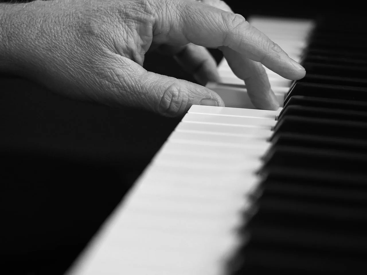 Hand on piano keys Hand on piano keys