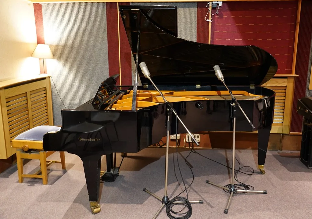 Grand piano in a recording studio